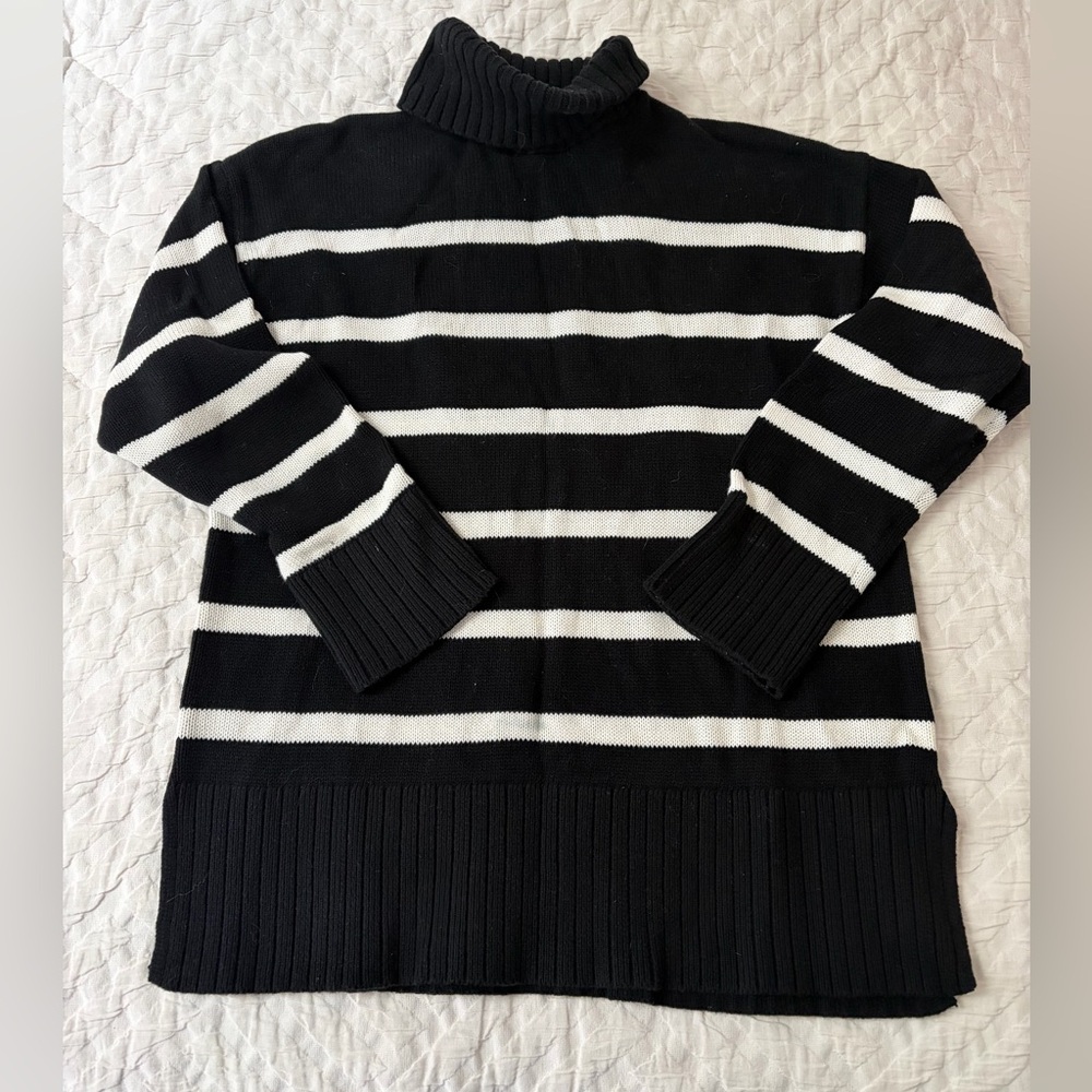 Old Navy Black and White Striped Cowl Neck Sweater